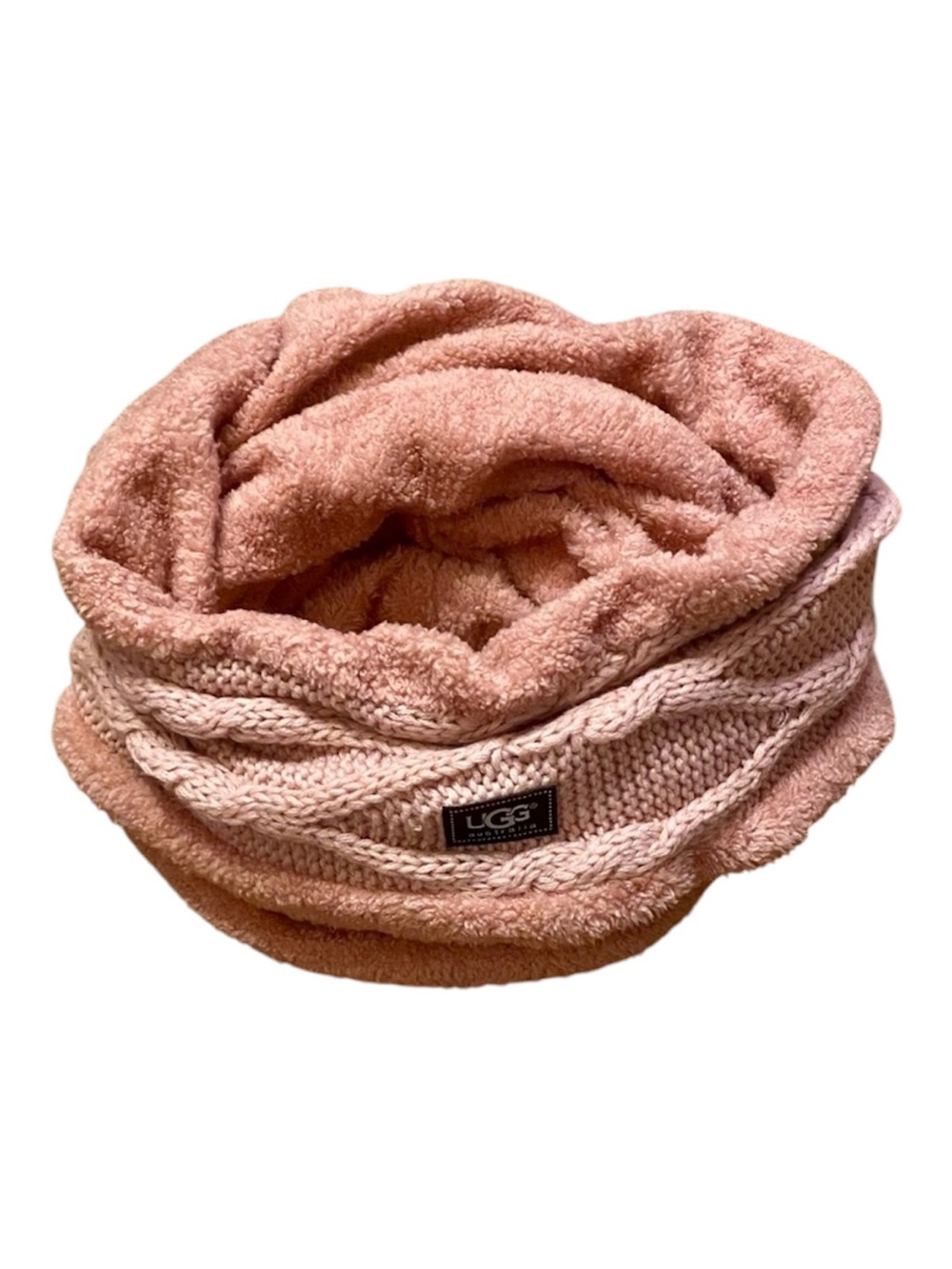 UGG Blush Pink Cable Knit Sherpa Lined Infinity Scarf Cozy Winter
